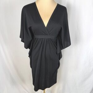 Leon Max Limited Edition Black Wool Blend Batwing Deep V Mini Dress EUC Sz XS